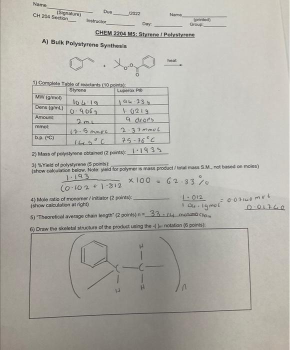 Solved CHame 204 Sectionature IInstructor CHEM 2204 M5 Chegg