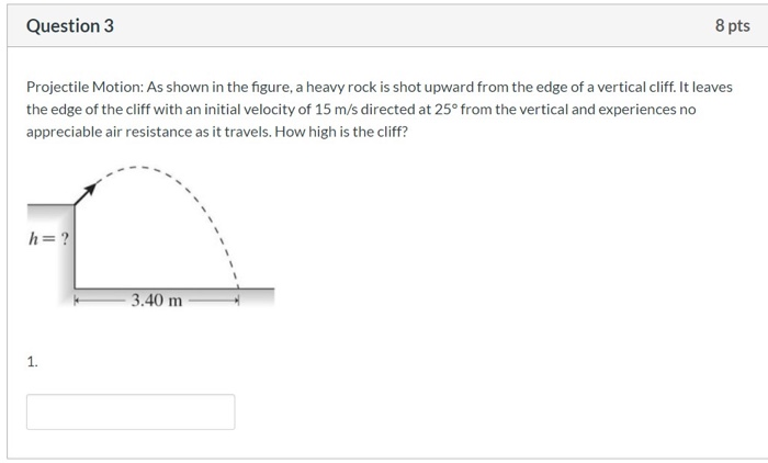 Solved Question 3 8 Pts Projectile Motion As Shown In The Chegg