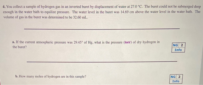 Solved 4 You Collect A Sample Of Hydrogen Gas In An Chegg