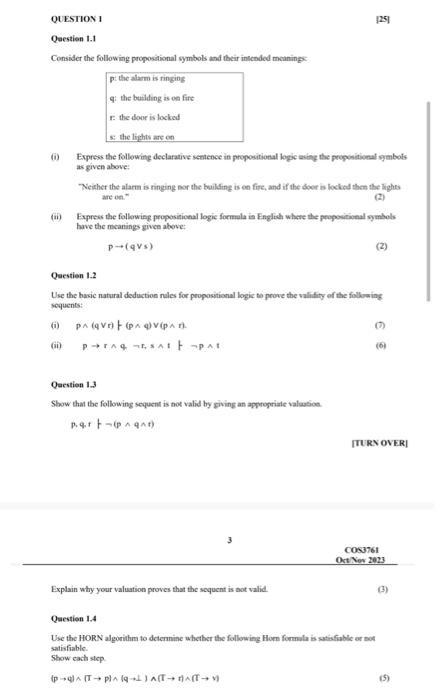 Solved Consider The Following Propositional Symbols And Chegg