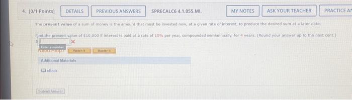 Solved Points Detalls Previous Answer Sprecalc Chegg