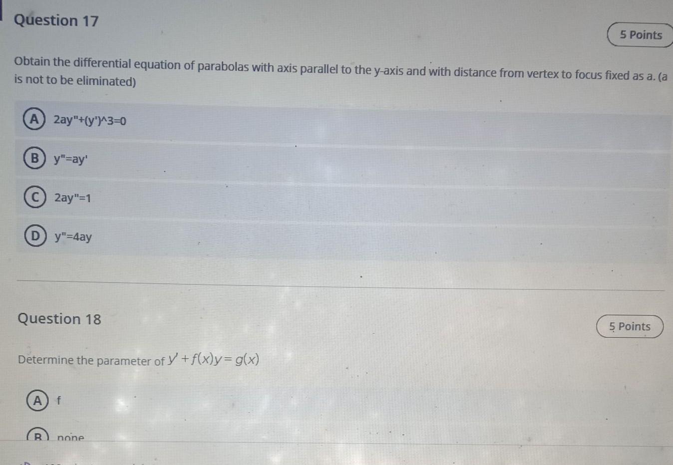 Solved Question 6 Eliminate The Arbitrary Constant In Y Aeby Chegg