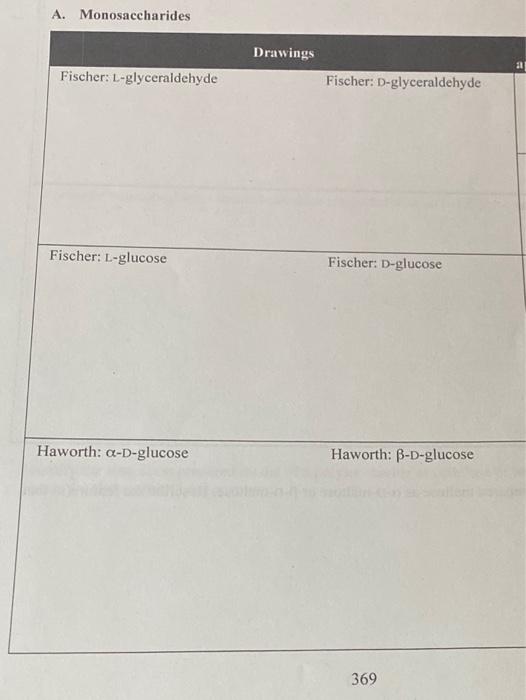 Solved A Monosaccharides Fischer L Glyceraldehyde Drawings Chegg