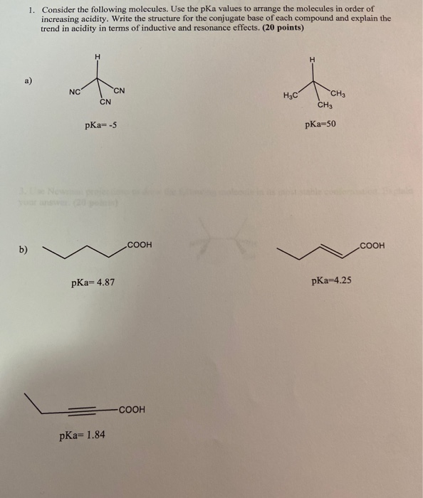 Solved Consider The Following Molecules Use The Pka Chegg