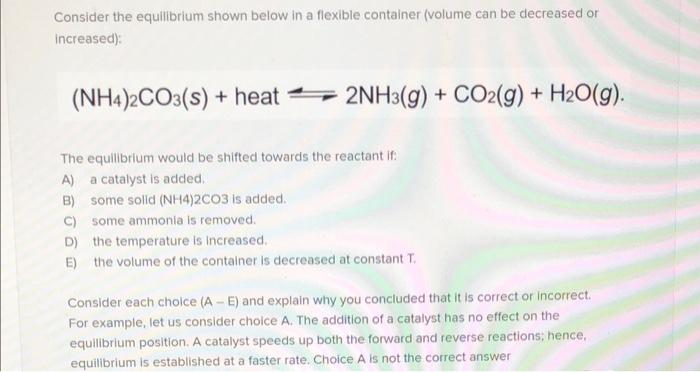 Solved Consider The Equilibrium Shown Below In A Flexible Chegg