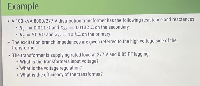 Solved Example A 100 KVA 8000 277 V Distribution Chegg