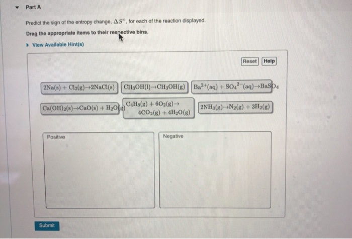 Solved Part A Predict The Sign Of The Entropy Change AS Chegg