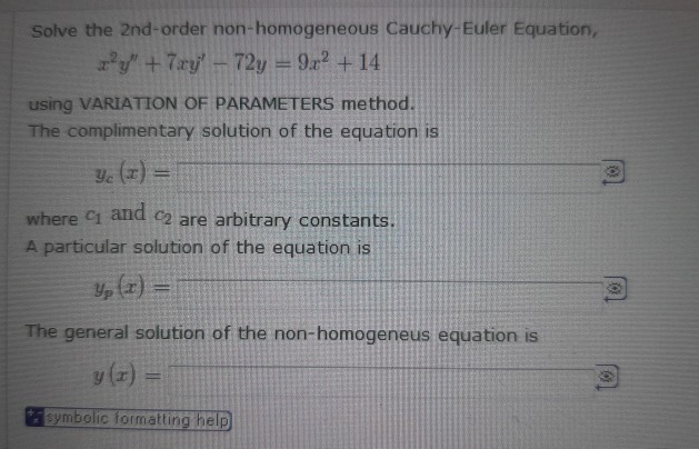 Solved Solve The Nd Order Non Homogeneous Cauchy Euler Chegg