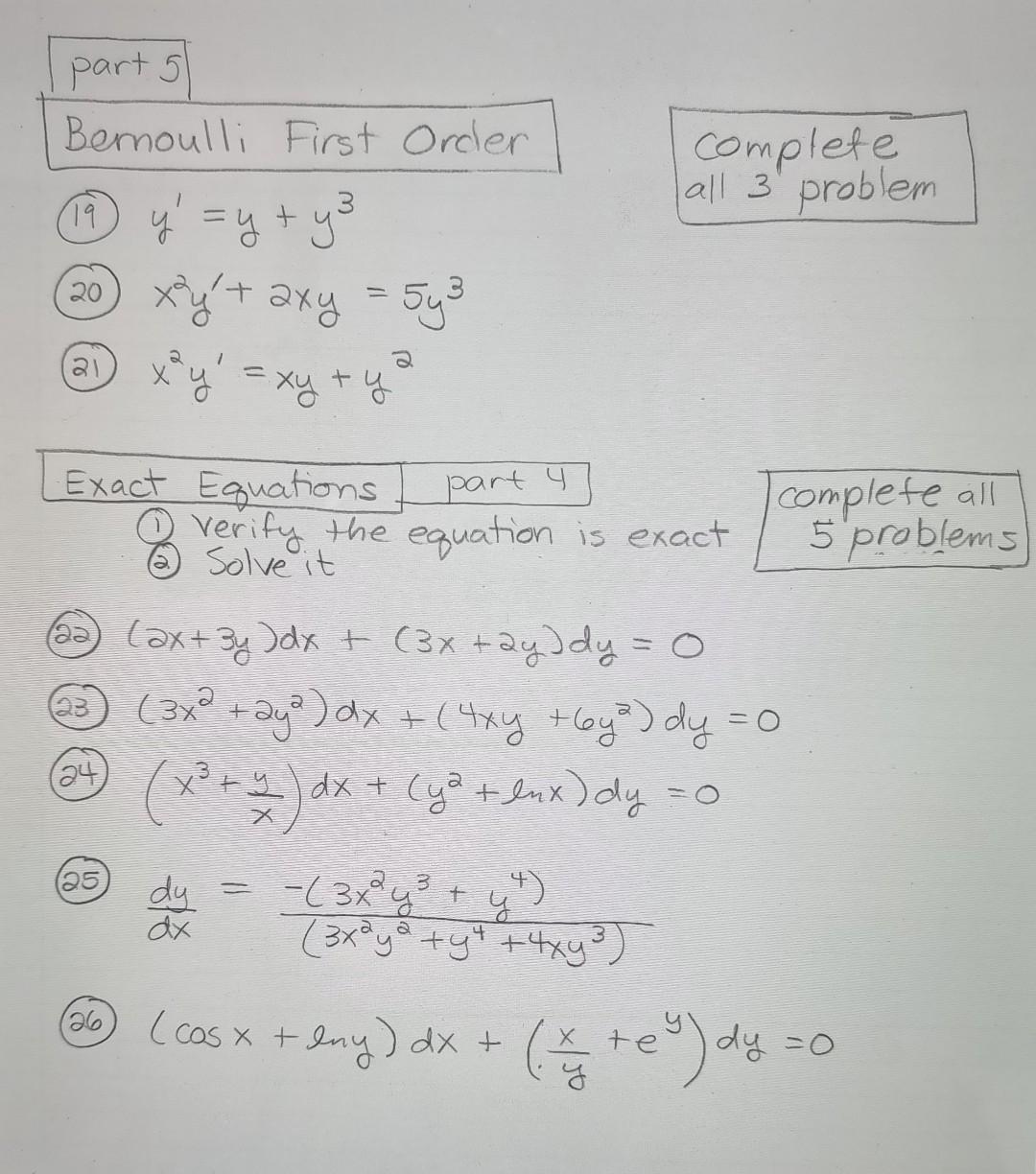 Solved Bernoulli First Order Complete 19 Y Y Y3 All 3 Chegg