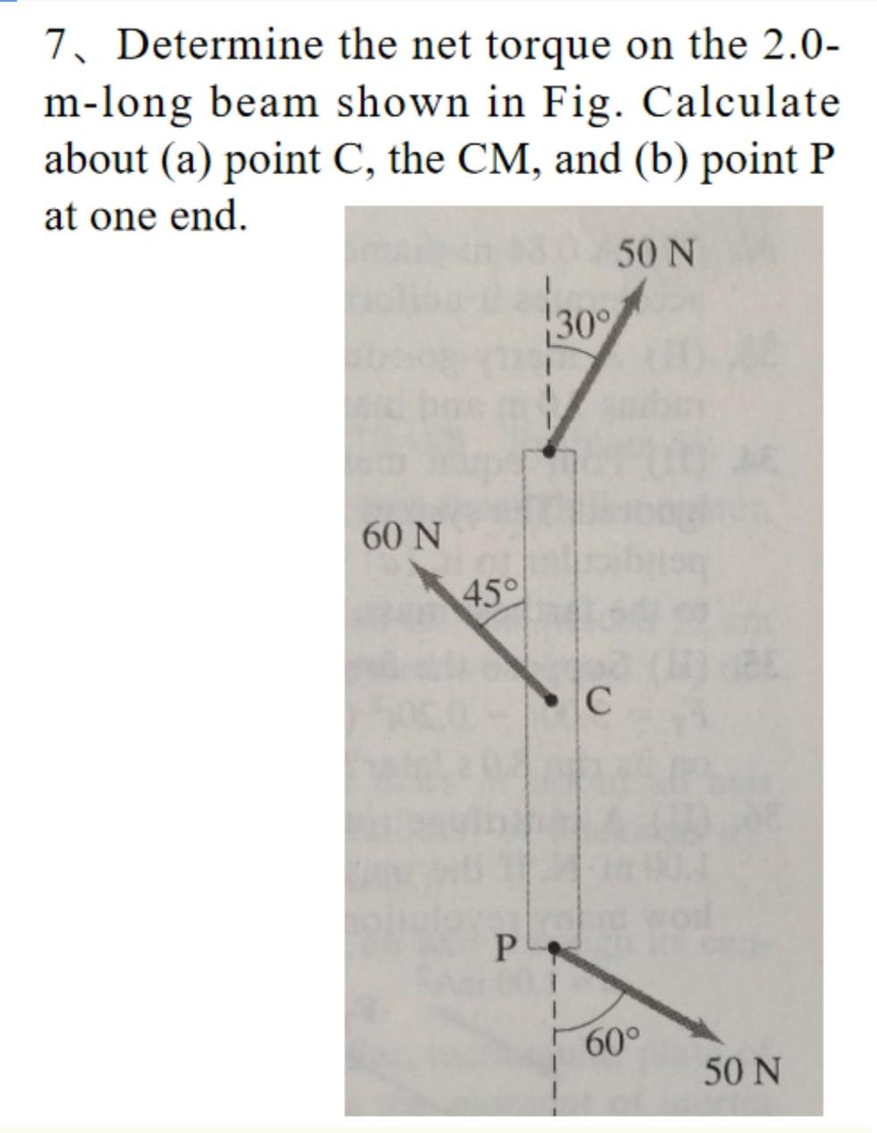 Solved 7 Determine The Net Torque On The 2 0 M Long Beam Chegg