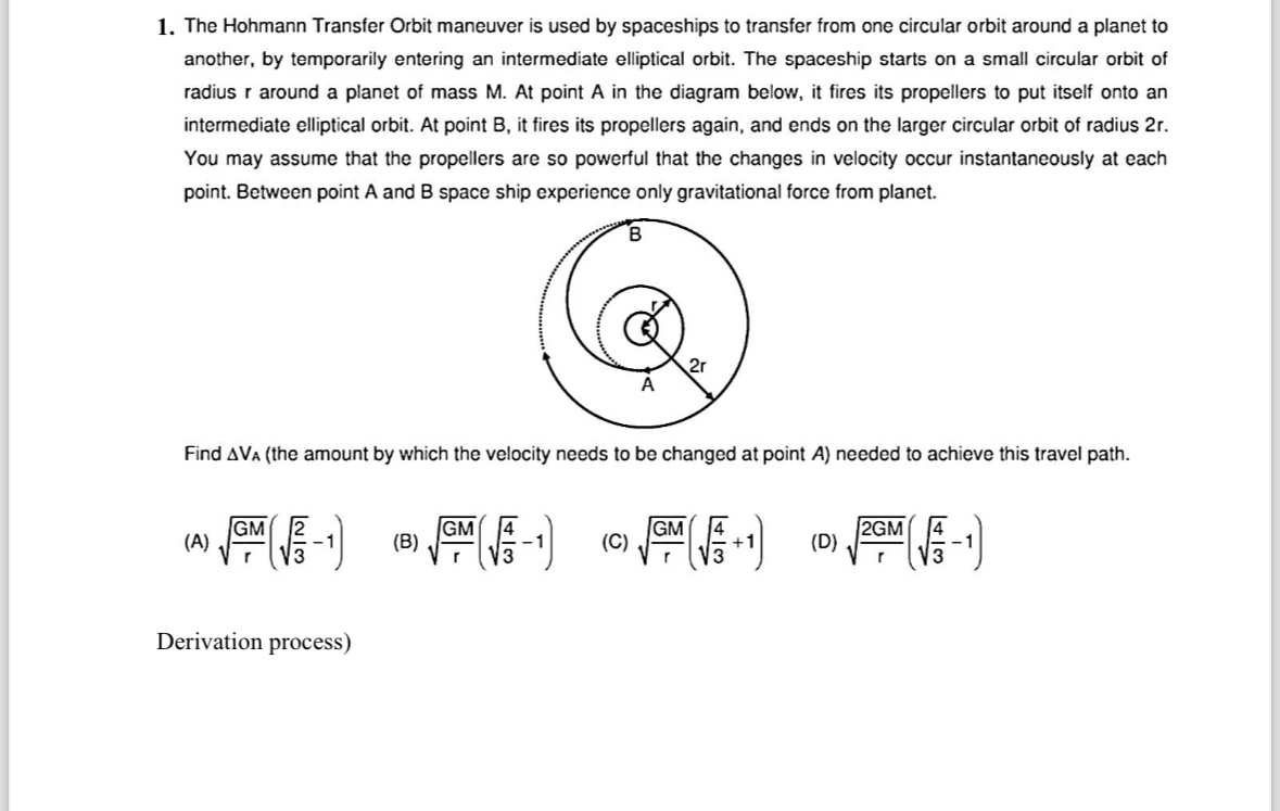 Solved The Hohmann Transfer Orbit Maneuver Is Used By Chegg