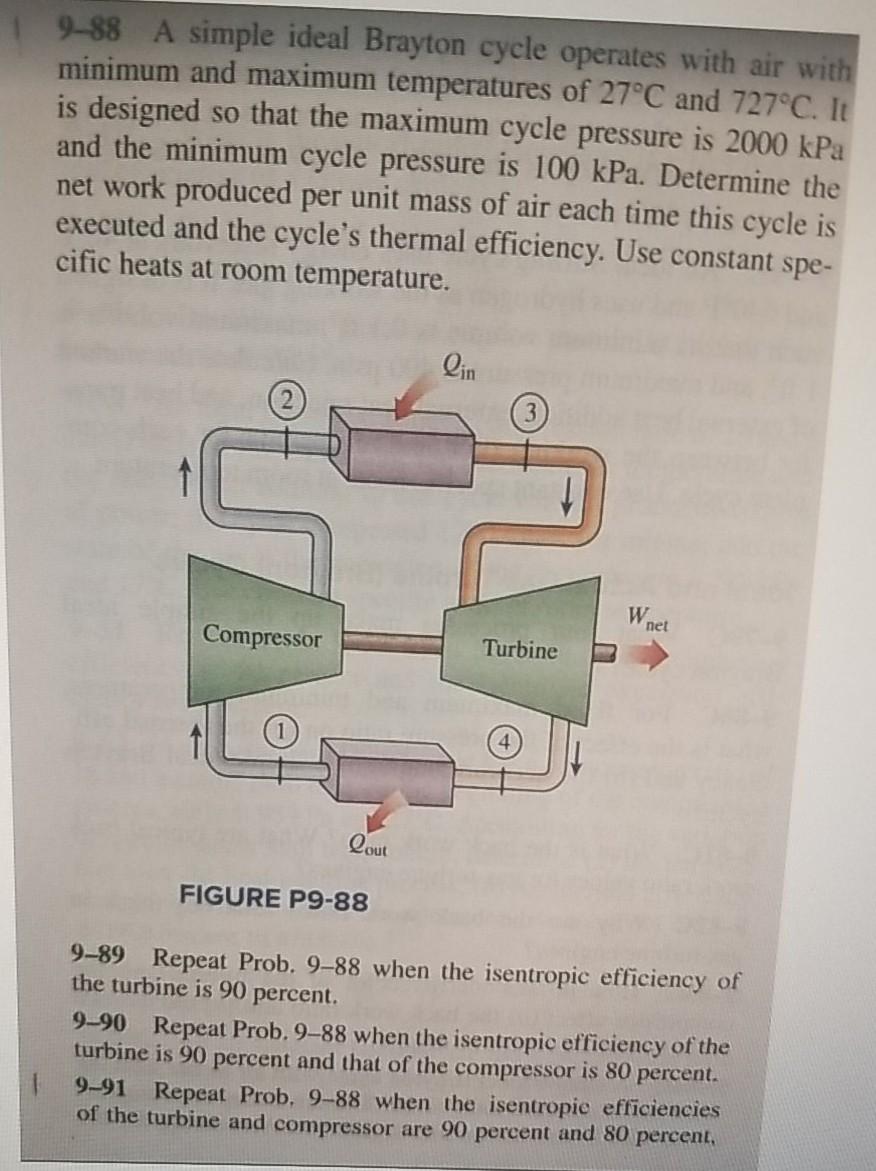 Solved 9 88 A Simple Ideal Brayton Cycle Operates With Air Chegg