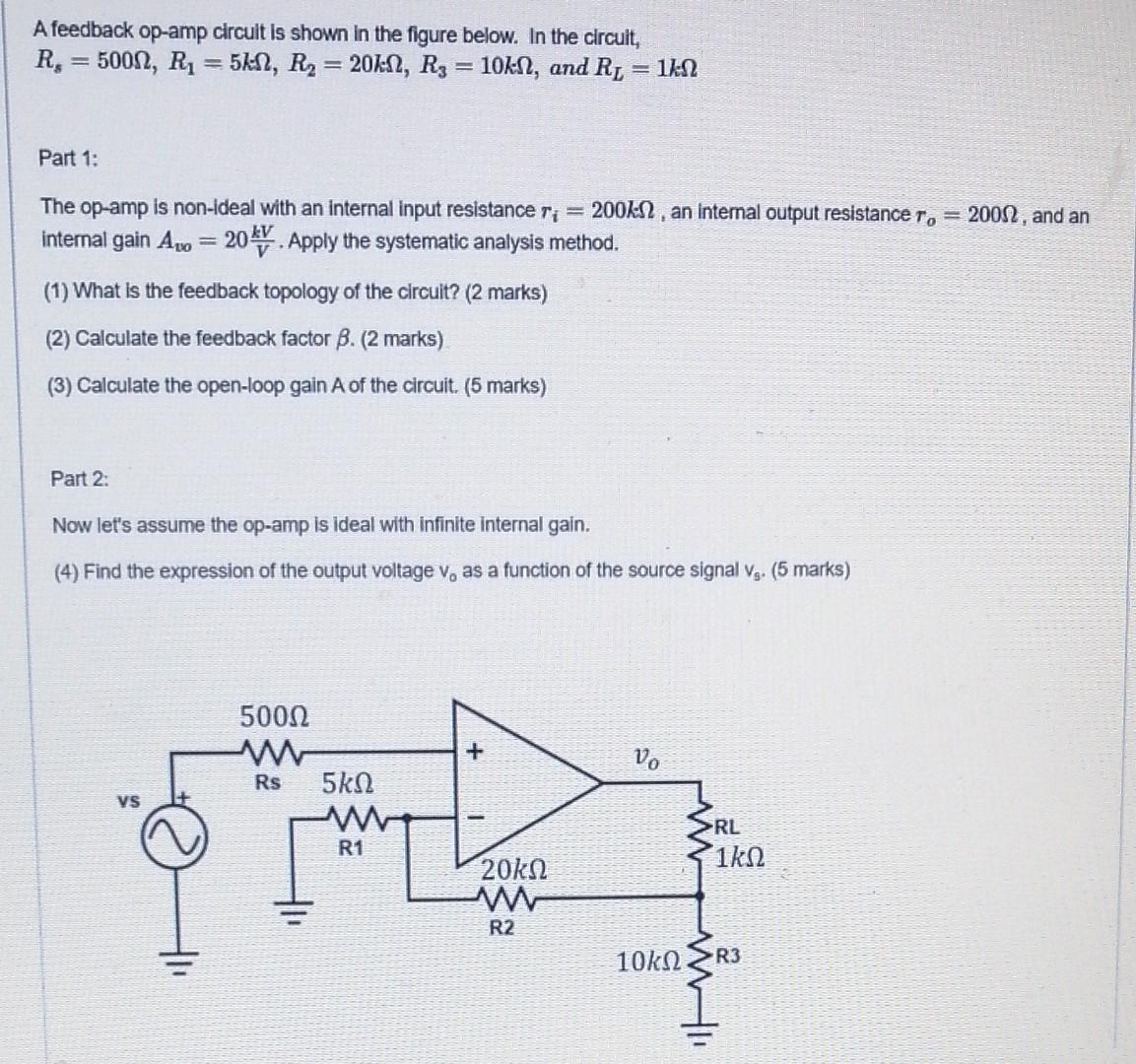 Solved A Feedback Op Circuit Is Shown In The Figure Chegg