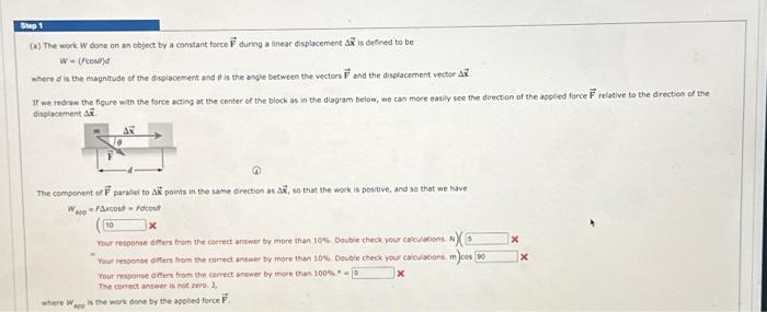 Solved Step A The Work W Done On An Object By A Constant Chegg