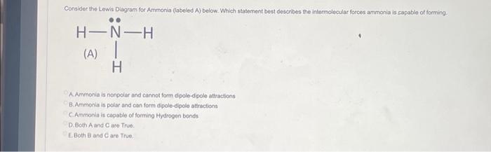 Solved Consider The Lewis Diagram For Ammonia Labeled A Chegg