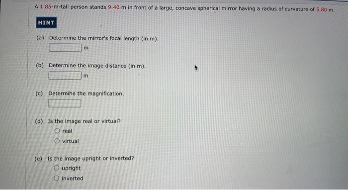 Solved A 1 85 M Tall Person Stands 9 40 M In Front Of A Chegg