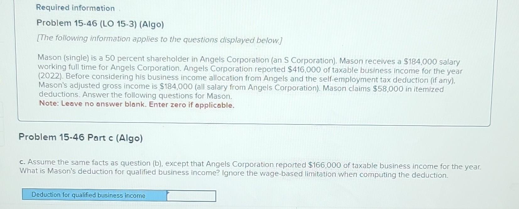 Solved Required Information Problem 15 46 LO 15 3 Algo Chegg