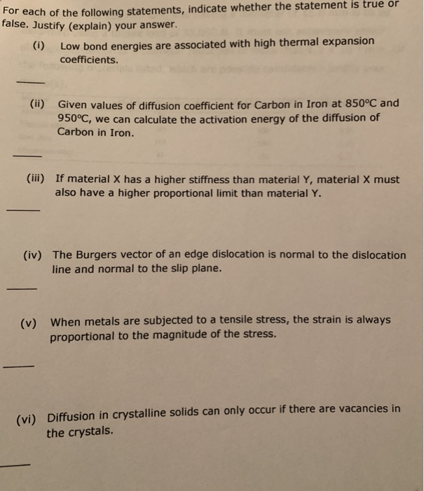 Solved For Each Of The Following Statements Indicate Chegg