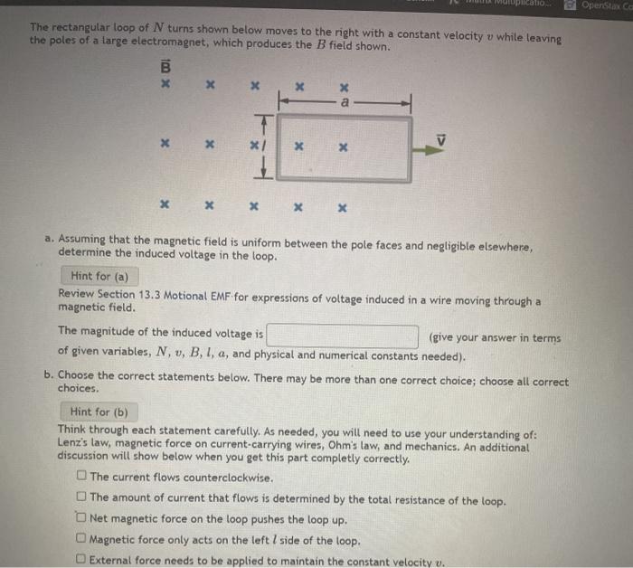 Solved Openstax Ca The Rectangular Loop Of N Turns Shown Chegg