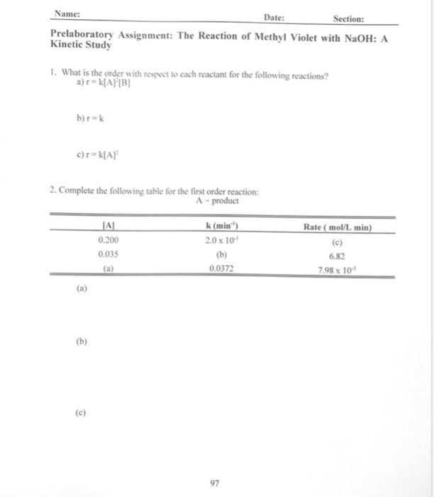 Solved Date Name Section Prelaboratory Assignment The Chegg