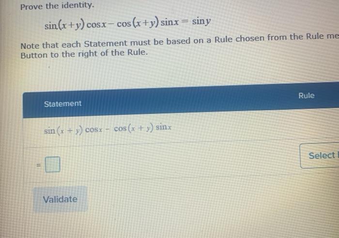 Solved Prove The Identity Sin X Y Cosx Cos X Y Sinx Chegg