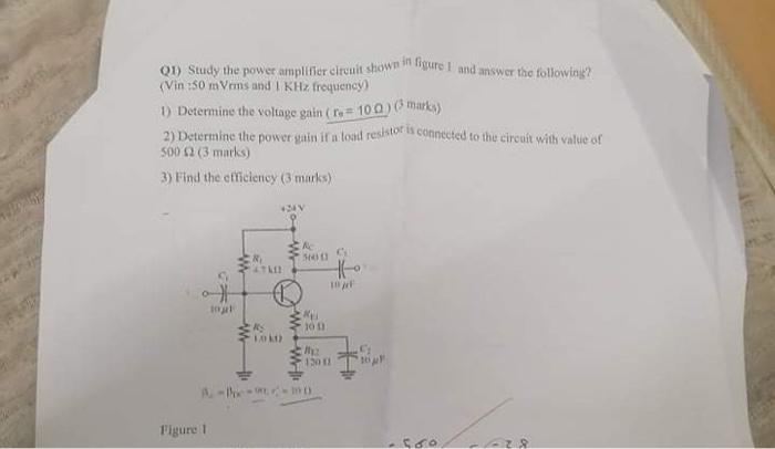 Solved Q Study The Power Amplifier Circuit Shown In Fi