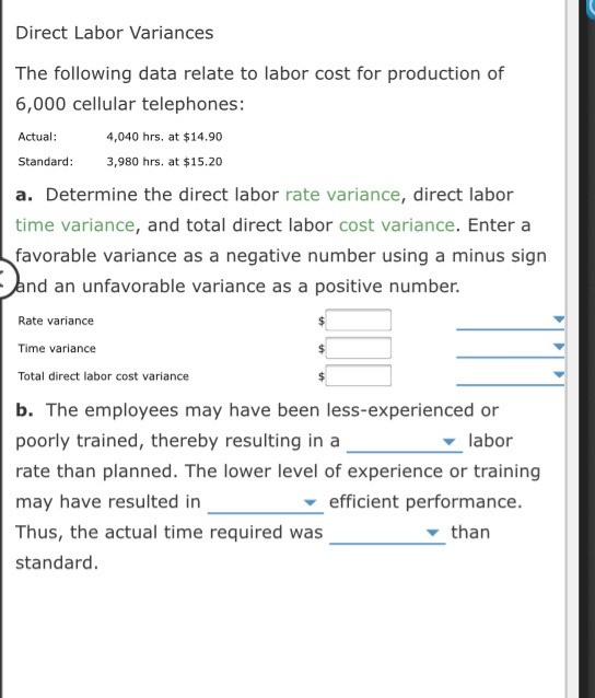 Solved Direct Labor Variances The Following Data Relate To Chegg