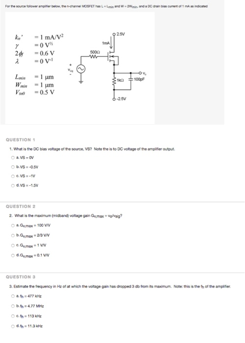 Solved For The Source Follower Amplifier Below The Chegg