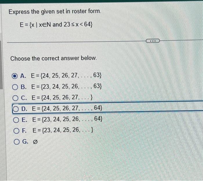 Solved Express The Given Set In Roster Form E Xxn And Chegg