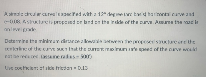 Solved A Simple Circular Curve Is Specified With A 12 Chegg