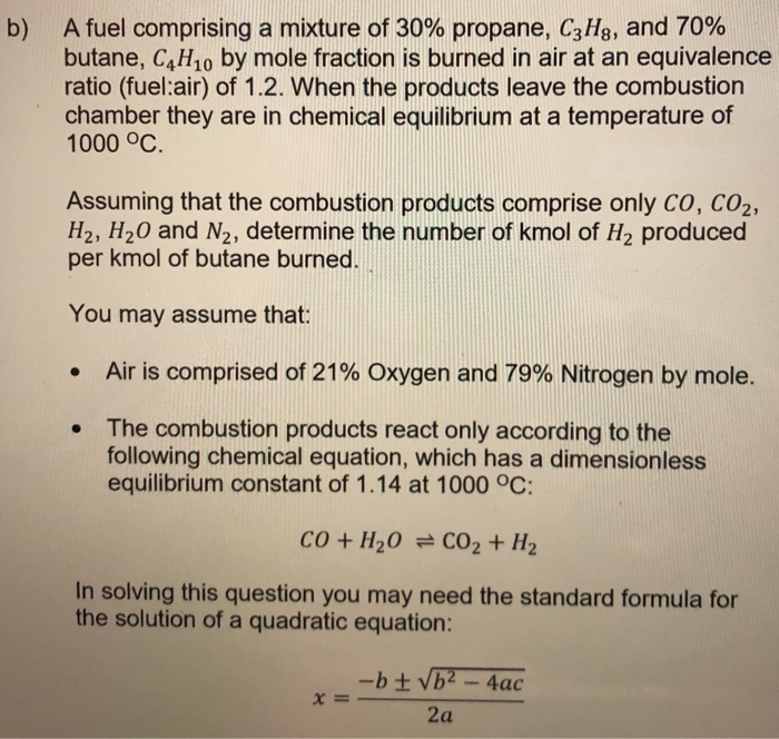 Solved B A Fuel Comprising A Mixture Of 30 Propane C3Hg Chegg