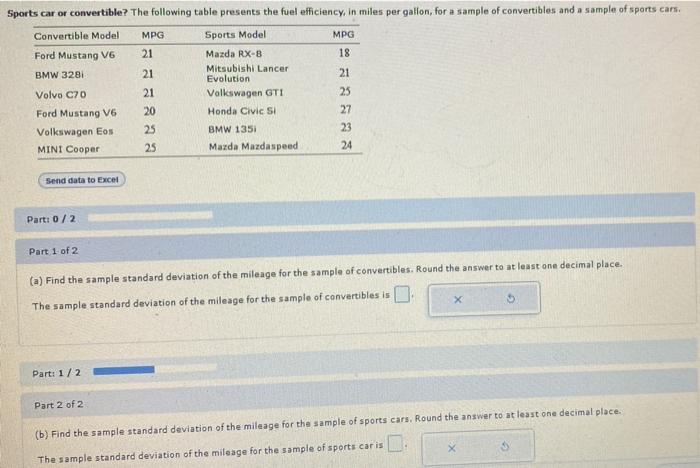 Solved Sports Car Or Convertible The Following Table Chegg