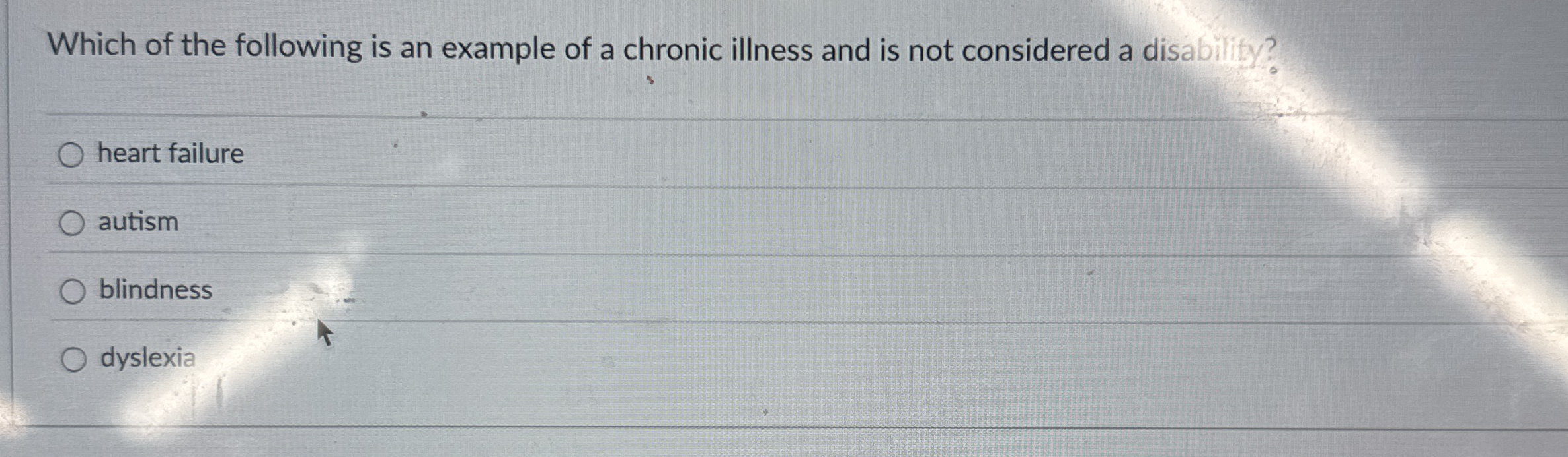 Solved Which Of The Following Is An Example Of A Chronic Chegg