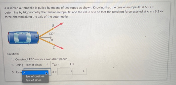 Solved A Disabled Automobile Is Pulled By Means Of Two Ropes Chegg