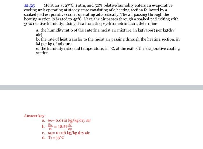 Solved 12 55 Moist Air At 27C 1 Atm And 50 Relative Chegg