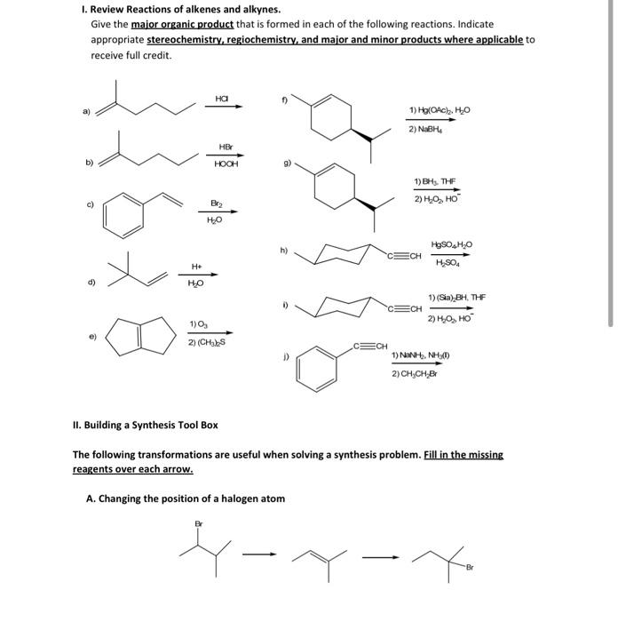 Solved 1 Review Reactions Of Alkenes And Alkynes Give The Chegg