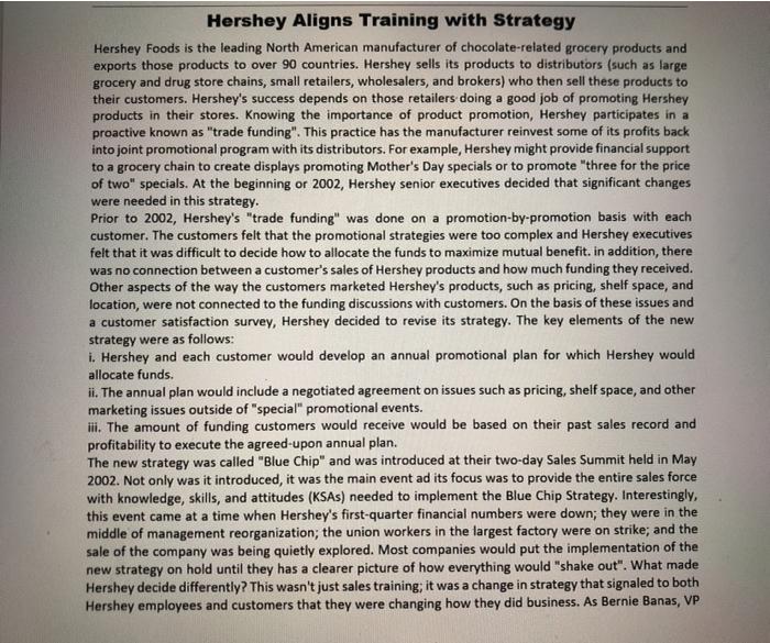 Solved Hershey Aligns Training With Strategy Hershey Foods Chegg