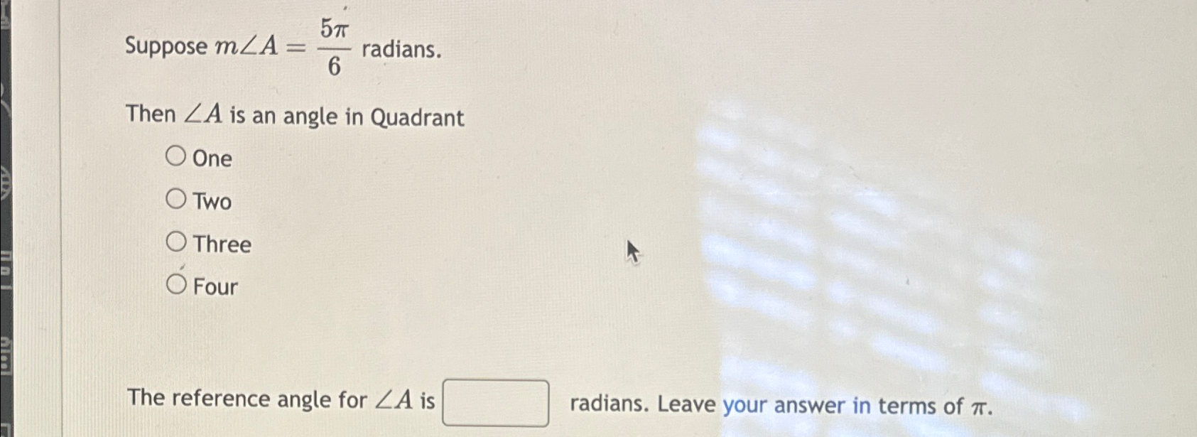 Solved Suppose M A Radians Then A Is An Angle In Chegg