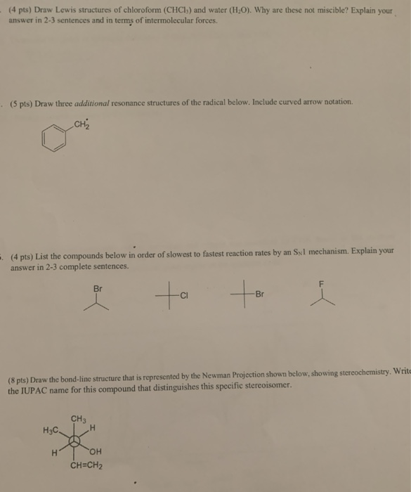 Solved Pts Draw Lewis Structures Of Chloroform Chci Chegg