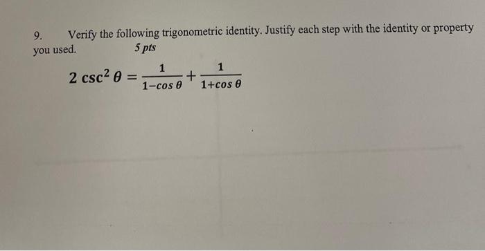 Solved Verify The Following Trigonometric Identity J