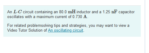 An L C Circuit Containing An Mh Inductor And A Chegg