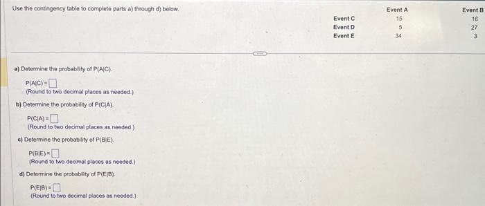 Solved Use The Contingency Table To Complete Parts A Th