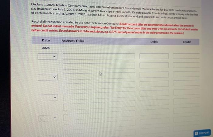 Solved On June 1 2024 Ivanhoe Company Purchases Equipment Chegg