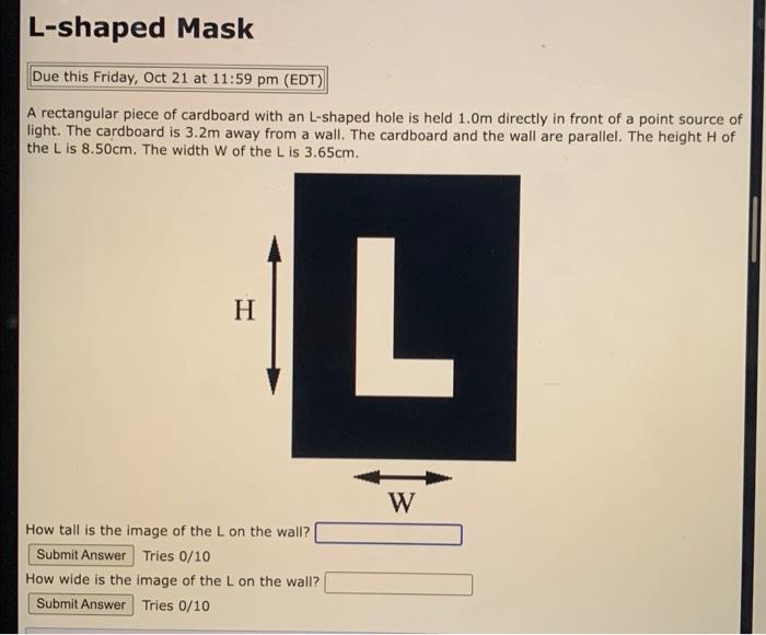 Solved A Rectangular Piece Of Cardboard With An L Shaped Chegg