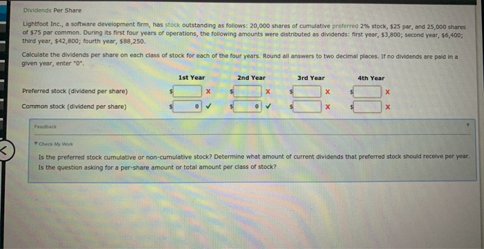 Solved Dividends Per Share Lightfoot Inc A Software Chegg