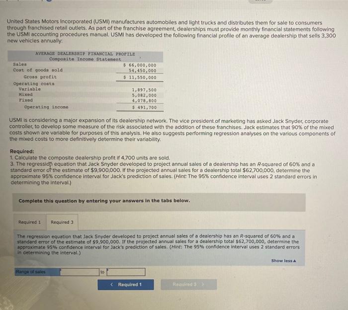 Solved United States Motors Incorporated USMI Manufactures Chegg