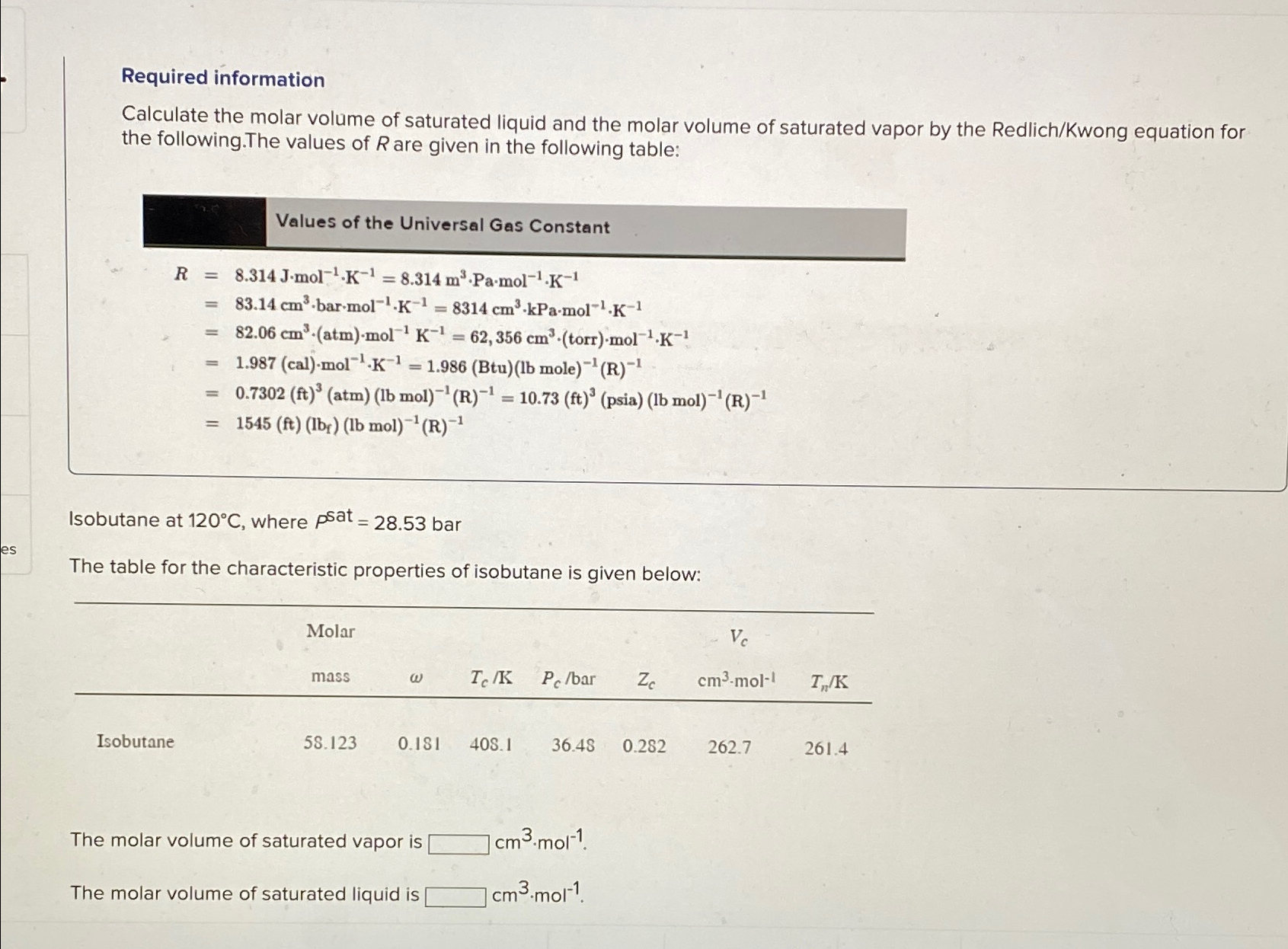 Solved Required Informationcalculate The Molar Volume Of Chegg