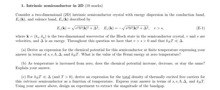 Solved Intrinsic Semiconductor In D Marks Chegg