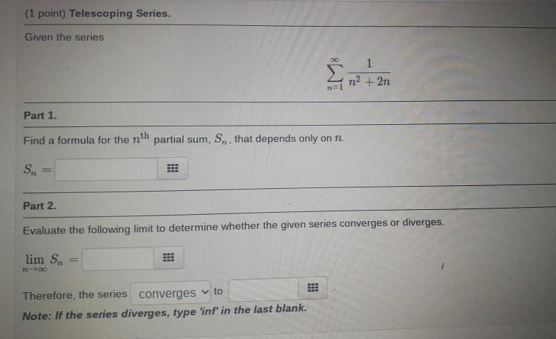 Solved 1 Point Telescoping Series Given The Series 1 N2 Chegg