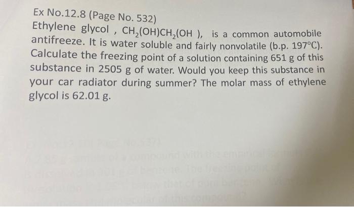 Solved Ex No 12 8 Page No 532 Ethylene Glycol CH OH CH Chegg